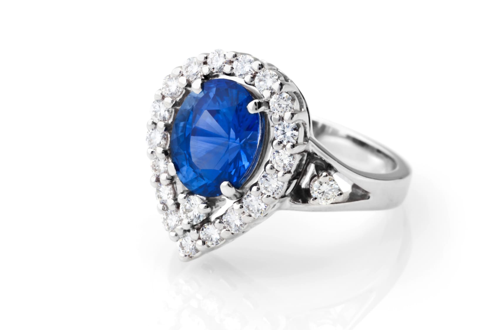 A ring with sapphire and diamonds.