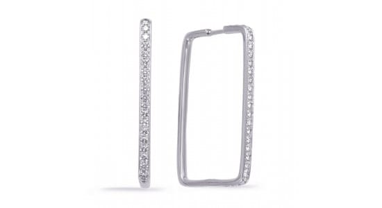 a pair of white gold hoop earrings with diamond accents and a squared silhouette