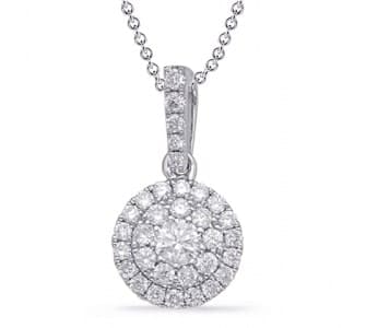 A 14k white gold solitaire diamond necklace from S Kashi & Sons.