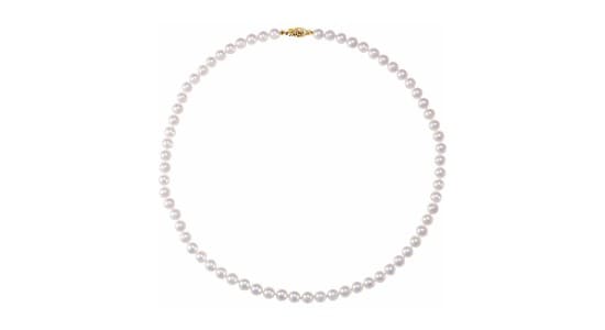 pearl necklace with a gold clasp by Stuller.