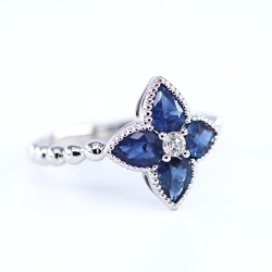 Sapphire & Diamond Clover Ring